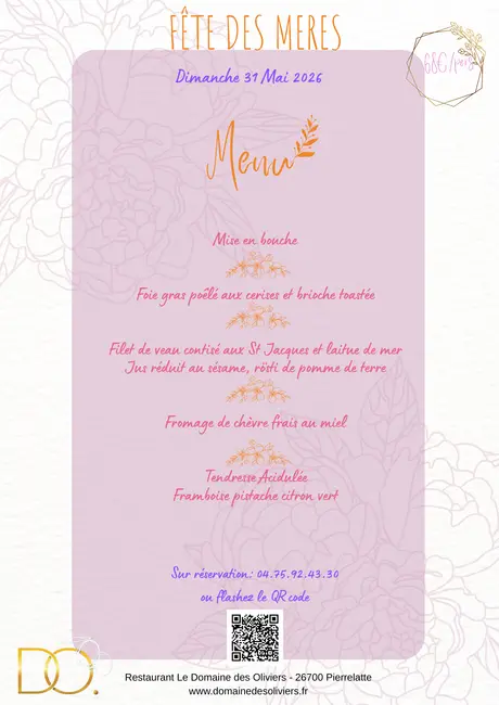 Menu Fête des Mères - 31 mai 2026