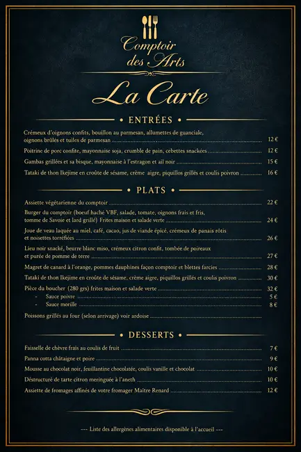✨ La carte du Comptoir des Arts ✨