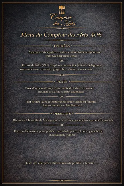 ✨Le menu du Comptoir des arts 🎭✨