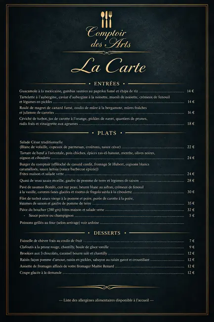✨ La Carte du Comptoir des Arts ✨