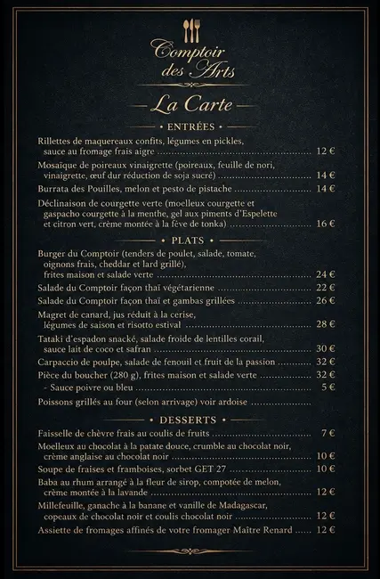 ✨La Carte du Comptoir des Arts 🎭✨