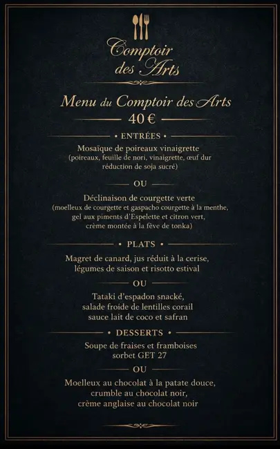 ✨ Menu du Comptoir des Arts 🎭✨