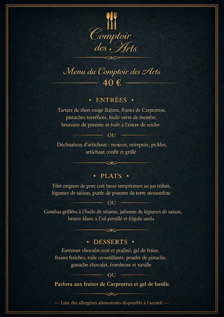 ✨Le Menu Du Comptoir des arts✨
