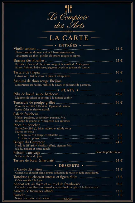 ✨ La carte du Comptoir des Arts 🎭✨