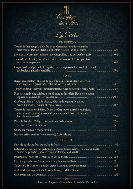✨La Carte du Comptoir des Arts✨