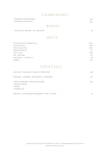 Menu du jour – Restaurant Domaine de Montine "Chez Colette "