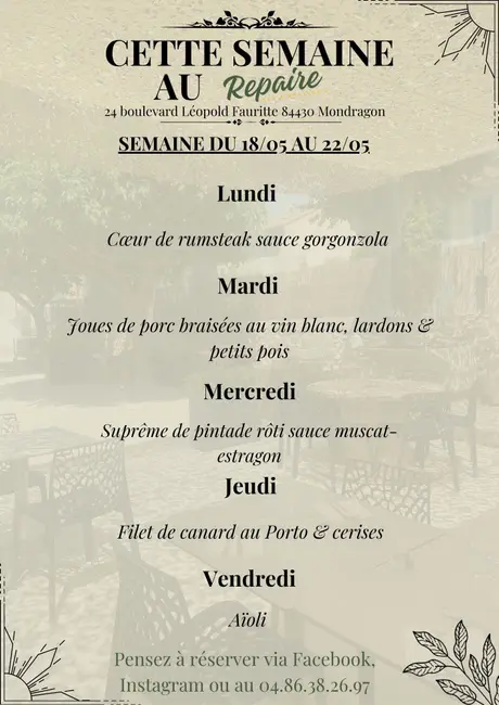 Carte / boissons – Le Repaire Mondragon