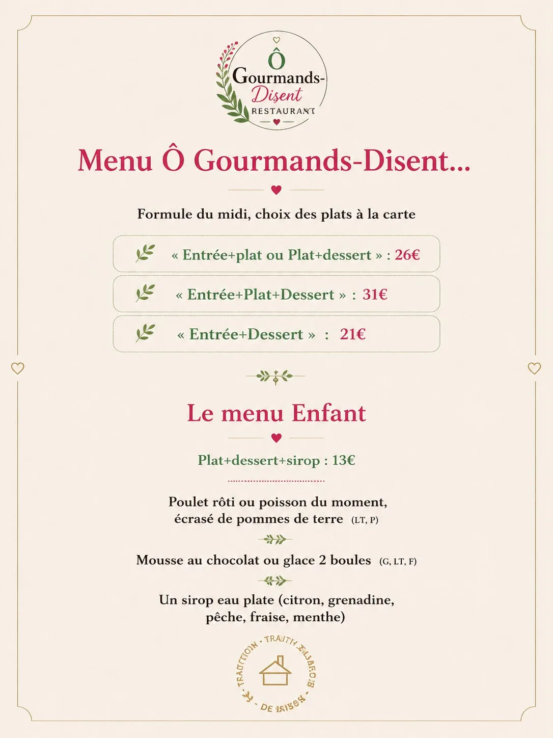 Menu Nos Formules de Ô Gourmands-Disent à Pierrelatte