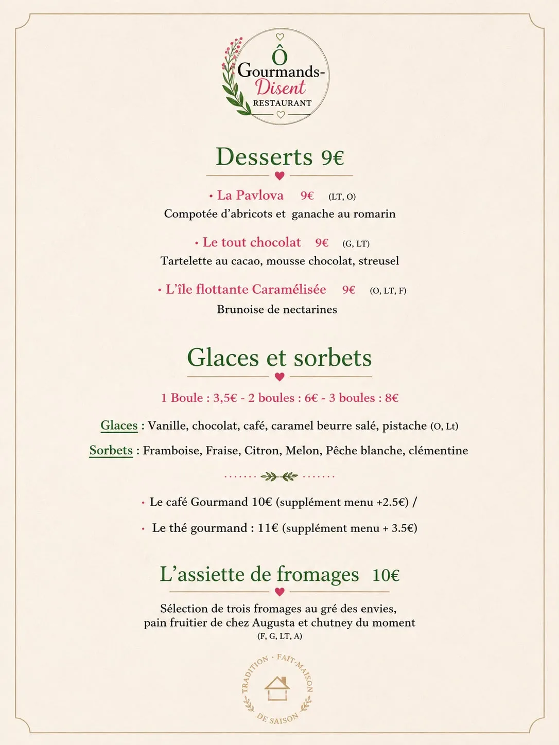 Menu Dessert et Glace de Ô Gourmands-Disent à Pierrelatte