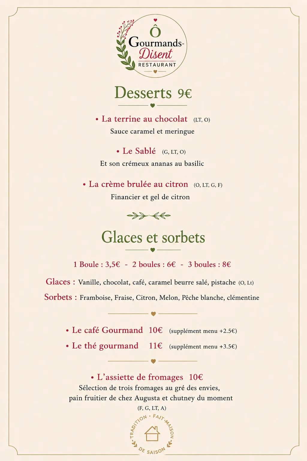 Menu Dessert et Glace de Ô Gourmands-Disent à Pierrelatte