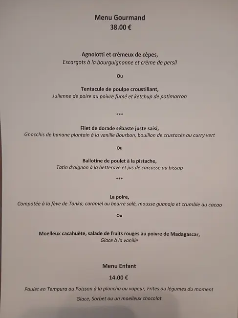 Le menu Gourmand